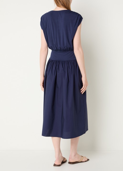 Rails Darla midi jurk met ruches en V-hals - achterkant 3 donkerblauw