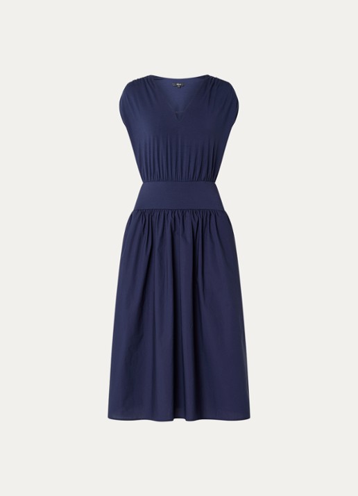 Rails Darla midi jurk met ruches en V-hals - voorkant donkerblauw
