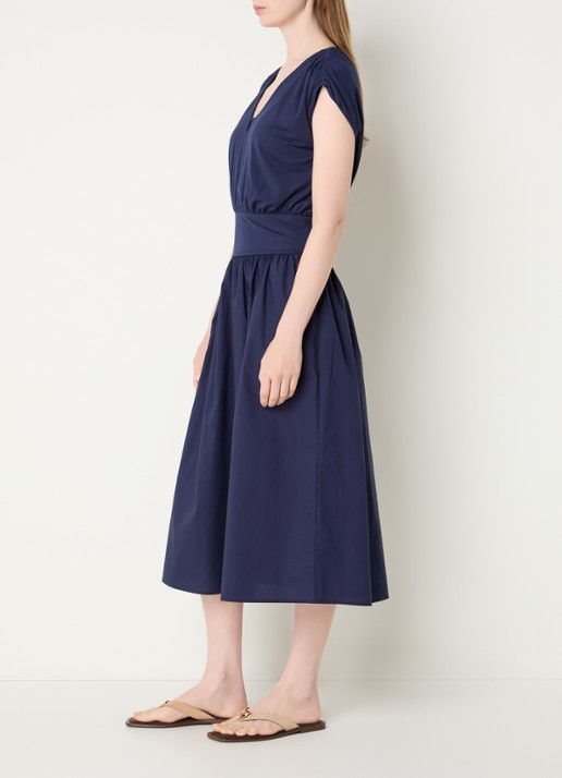 Rails Darla midi jurk met ruches en V-hals - voorkant 2 donkerblauw