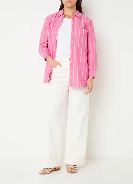 Rails Elsa blouse met borstzak en streepprint - voorkant 2 roze