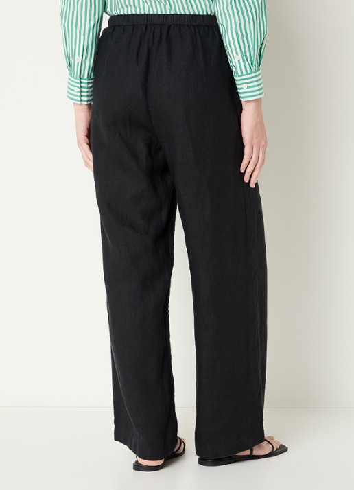 Rails Emmie high waist straight fit broek van linnen met steekzakken - achterkant 4 zwart