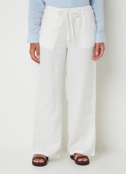 Rails Emmie mid waist loose fit broek van linnen met steekzakken - detail wit