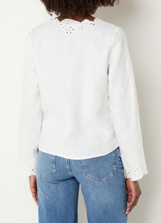 Rails Fleur blouse met broderie en V-hals - achterkant gebroken wit