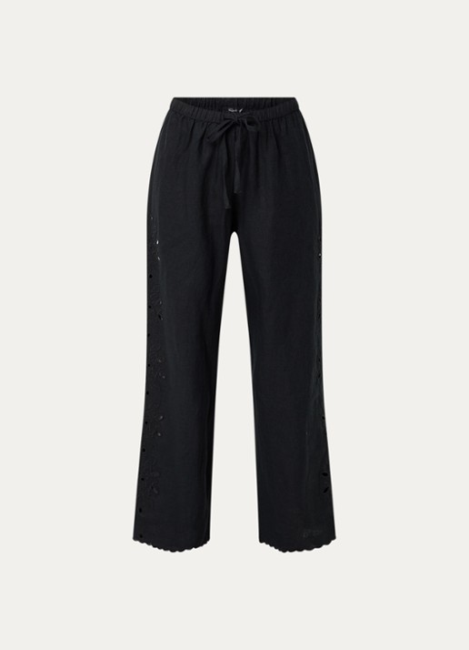 Rails High waist wide fit pantalon van linnen - voorkant 3 zwart