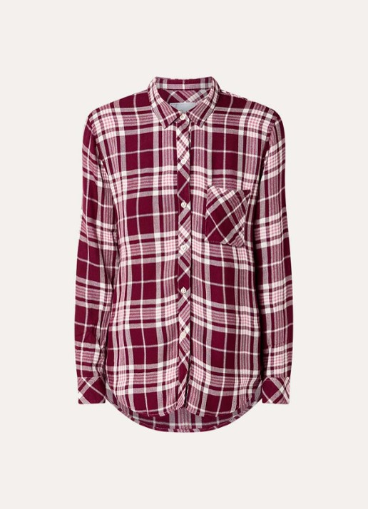 Rails Hunter blouse met ruitdessin en kraag - voorkant 3 bordeauxrood