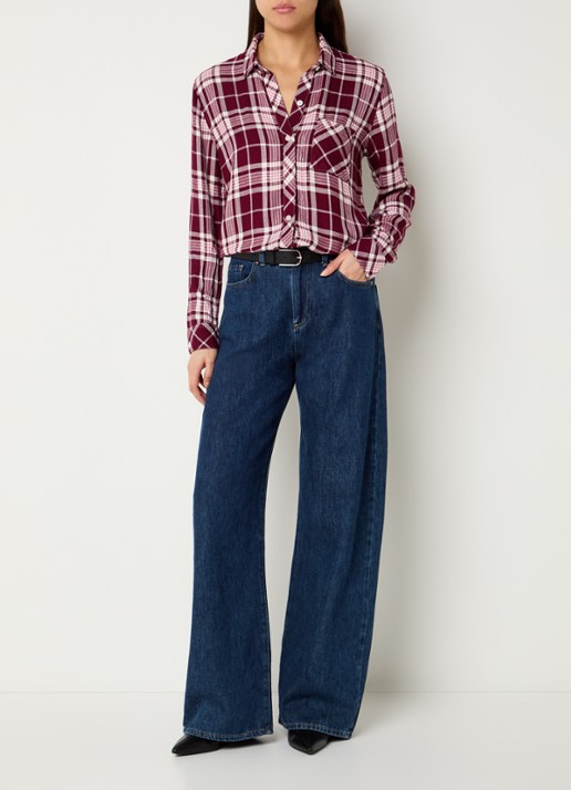 Rails Hunter blouse met ruitdessin en kraag - voorkant 4 bordeauxrood