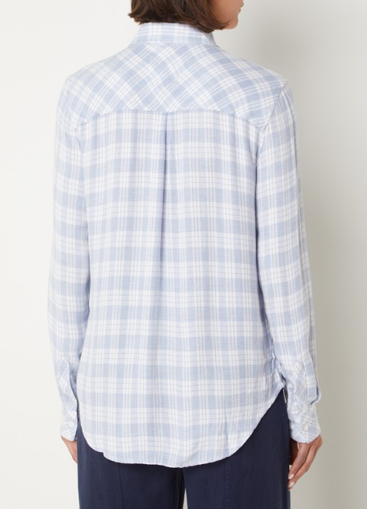 Rails Hunter blouse van flanel met ruitdessin - achterkant blauwgrijs
