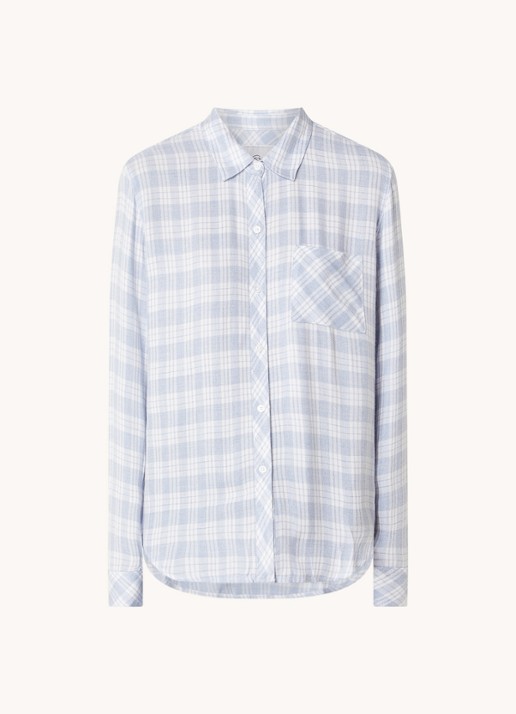 Rails Hunter blouse van flanel met ruitdessin - voorkant 2 blauwgrijs