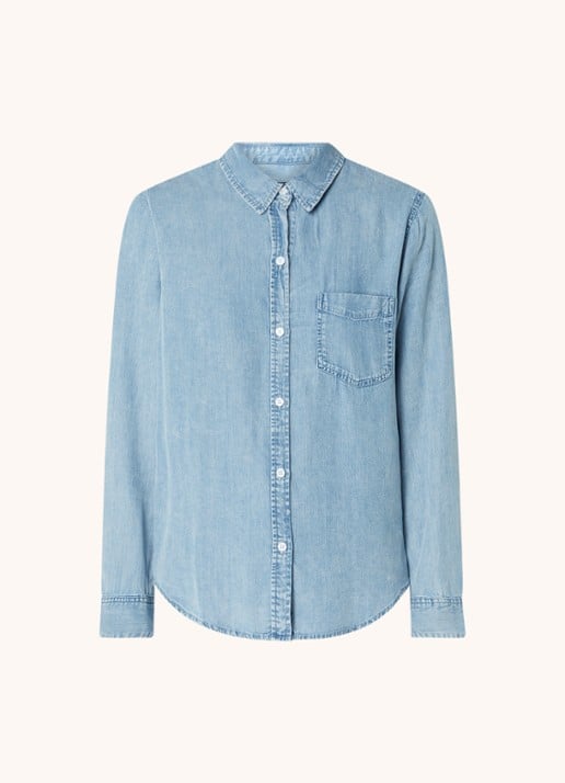 Rails Ingrid blouse van chambray met borstzak - voorkant blauw