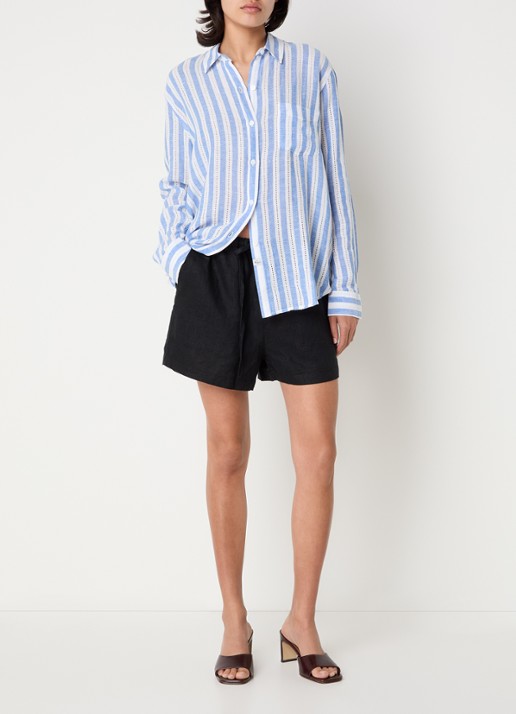 Rails Jenner high waist straight fit korte broek van linnen - voorkant 4 zwart