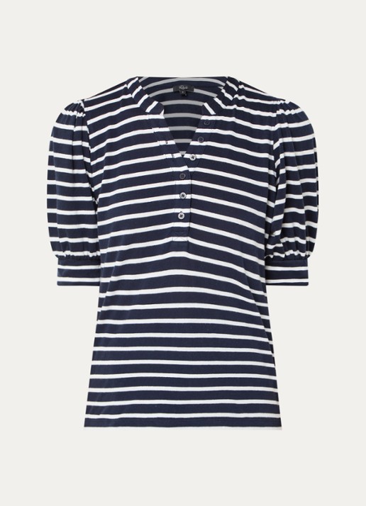 Rails Jewel top met streepprint en ballonmouw - voorkant donkerblauw