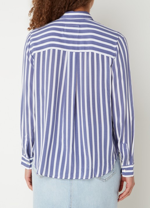 Rails Josephine blouse met streepprint en borstzak - achterkant staalblauw