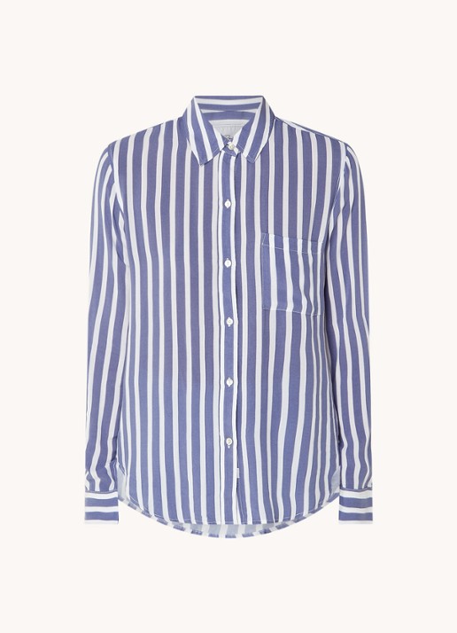 Rails Josephine blouse met streepprint en borstzak - voorkant 2 staalblauw