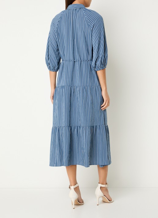 Rails June maxi A-lijn blousejurk met streepprint en strikceintuur - achterkant blauwgrijs