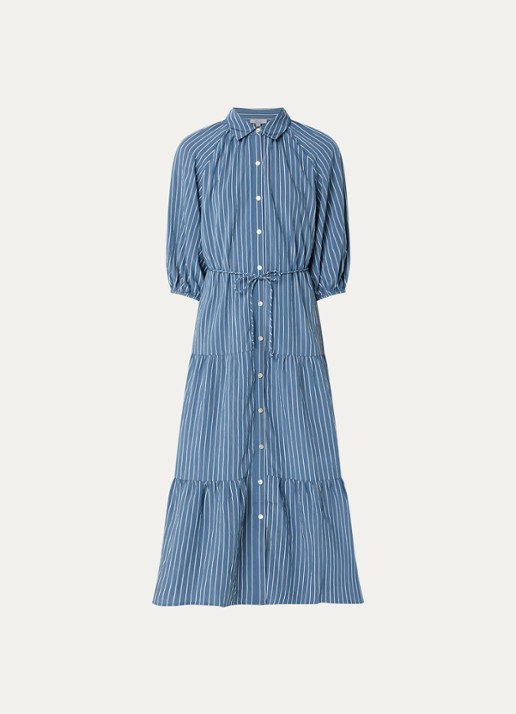 Rails June maxi A-lijn blousejurk met streepprint en strikceintuur - voorkant 3 blauwgrijs