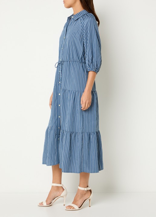 Rails June maxi A-lijn blousejurk met streepprint en strikceintuur - voorkant 4 blauwgrijs