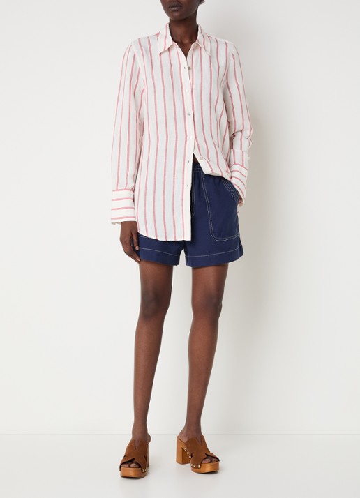 Rails Knox blouse in linnenblend met streepprint - voorkant 3 rood