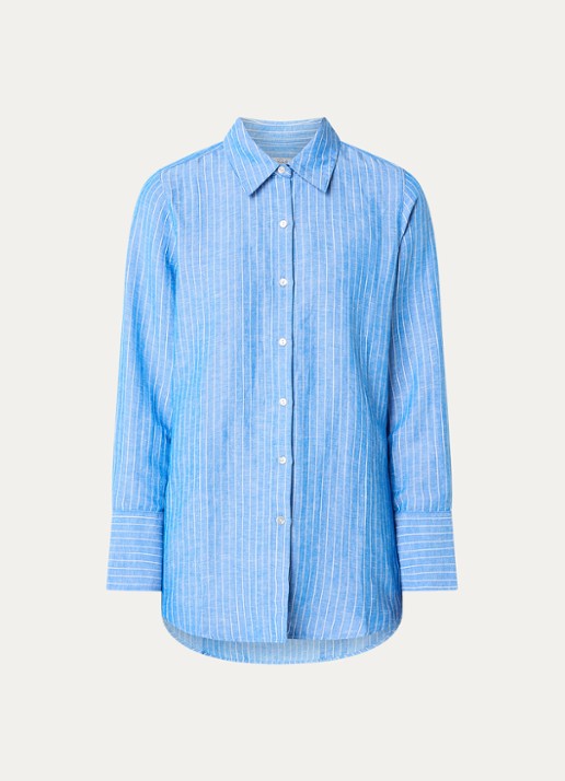 Rails Knox blouse in linnenblend met streepprint - voorkant blauw