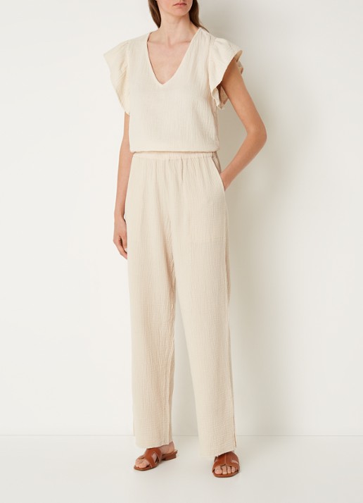Rails Leon high waist wide fit broek van  katoen  - voorkant 3 donkerbeige
