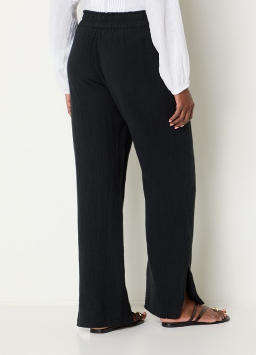 Rails Leon mid waist straight fit broek van  katoen met structuur - achterkant zwart