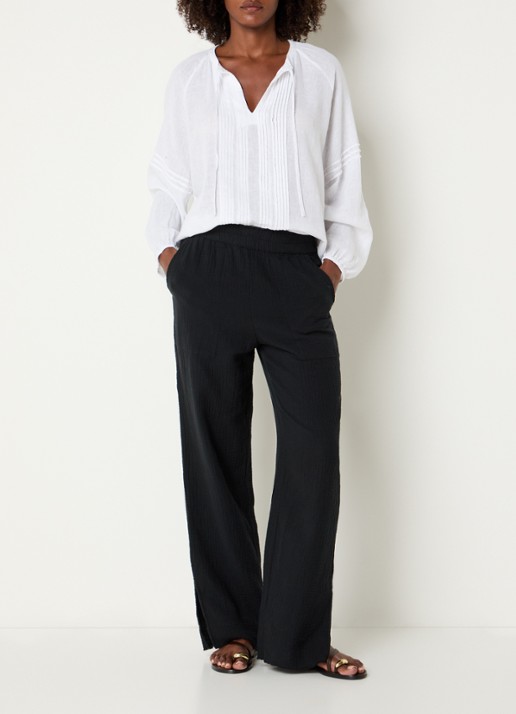 Rails Leon mid waist straight fit broek van  katoen met structuur - voorkant 3 zwart