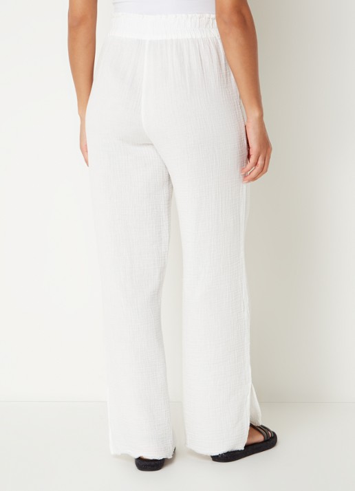 Rails Leon mid waist straight fit broek van  katoen met structuur - achterkant 5 wit