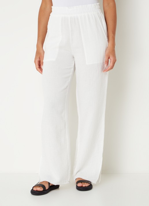 Rails Leon mid waist straight fit broek van  katoen met structuur