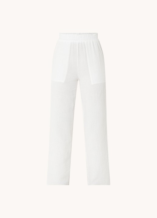 Rails Leon mid waist straight fit broek van  katoen met structuur - voorkant wit
