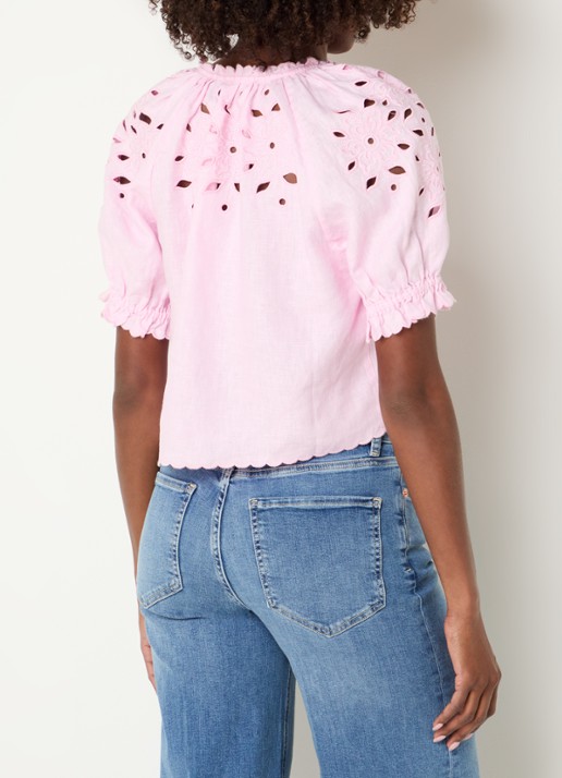 Rails Lizbeth blouse van linnen met broderie - achterkant 3 roze