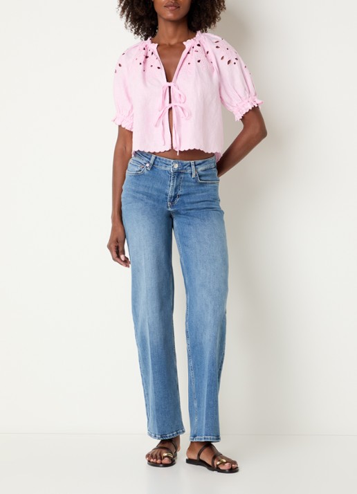 Rails Lizbeth blouse van linnen met broderie - voorkant 2 roze