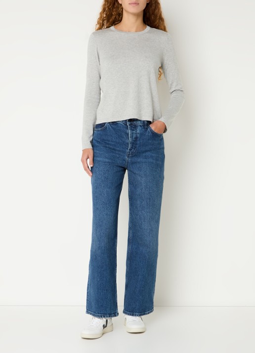 Rails Longsleeve in kasjmierblend met ronde hals - voorkant 4 lichtgrijs