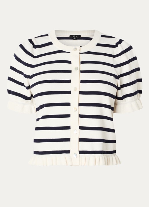 Rails Lora fijngebreid vest met streepprint en peplum - voorkant 3 gebroken wit