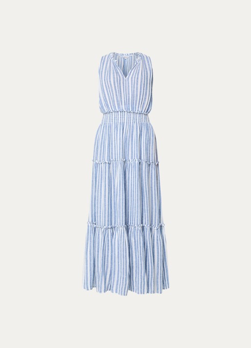 Rails Loulou gelaagde maxi jurk in linnenblend met streepprint - voorkant 3 donkerblauw