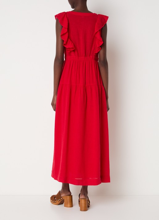 Rails Maxi jurk in linnenblend met ruches - achterkant 4 rood