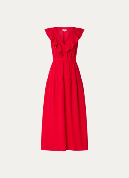 Rails Maxi jurk in linnenblend met ruches - voorkant rood