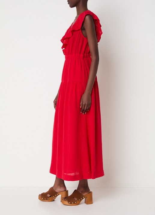 Rails Maxi jurk in linnenblend met ruches - voorkant 2 rood