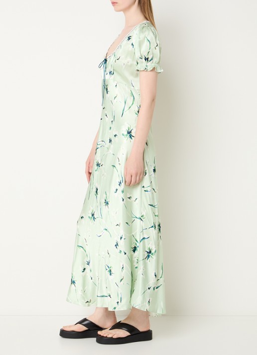 Rails Maxi jurk met bloemenprint en ronde hals - voorkant 3 lichtgroen