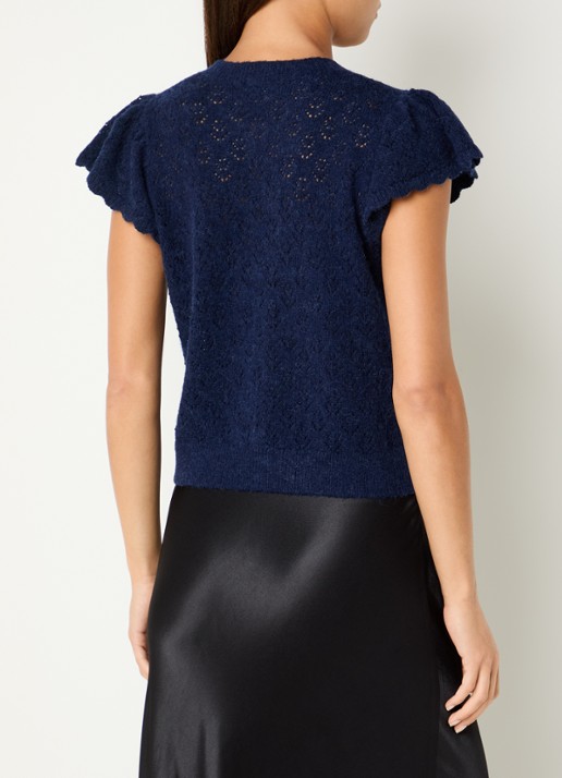 Rails Meeka grofgebreid vest in alpaca wolblend met opengewerkt dessin - achterkant 2 donkerblauw