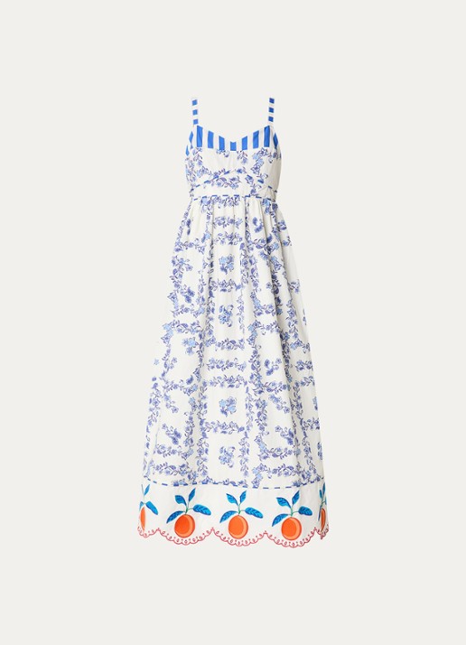 Rails Midi jurk met print en broderie - voorkant 2 blauw