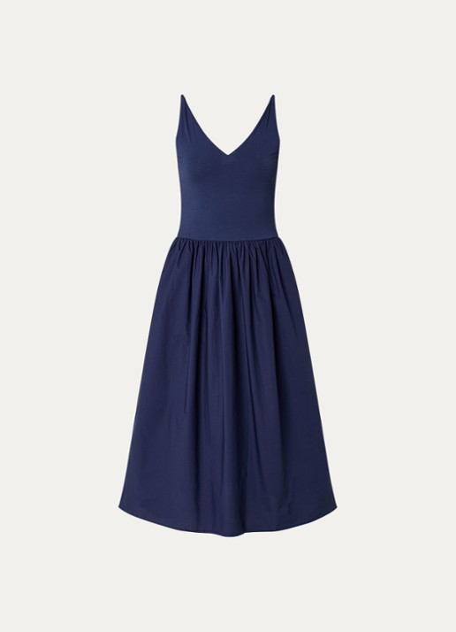Rails Midi jurk met steekzakken en V-hals - voorkant 3 donkerblauw