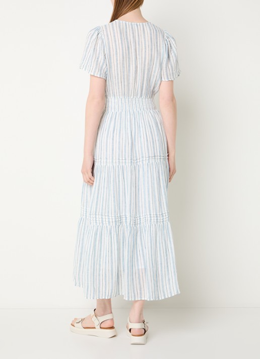 Rails Midi jurk met streepprint en V-hals - achterkant 3 lichtblauw