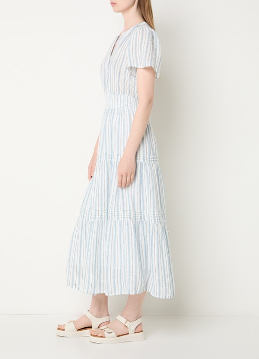 Rails Midi jurk met streepprint en V-hals - voorkant 2 lichtblauw