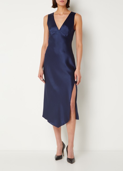 Rails Monique midi jurk van satijn met split - detail 3 donkerblauw