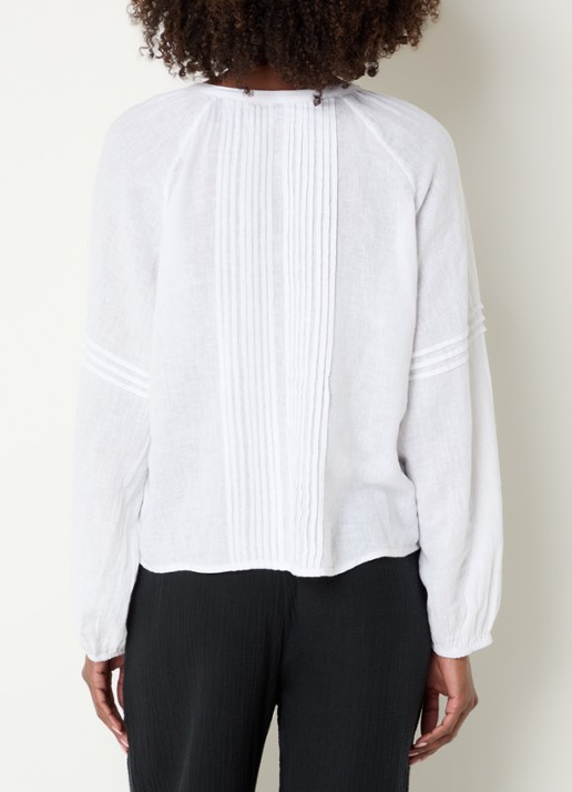 Rails Naples blouse in linnenblend met V-hals - achterkant wit
