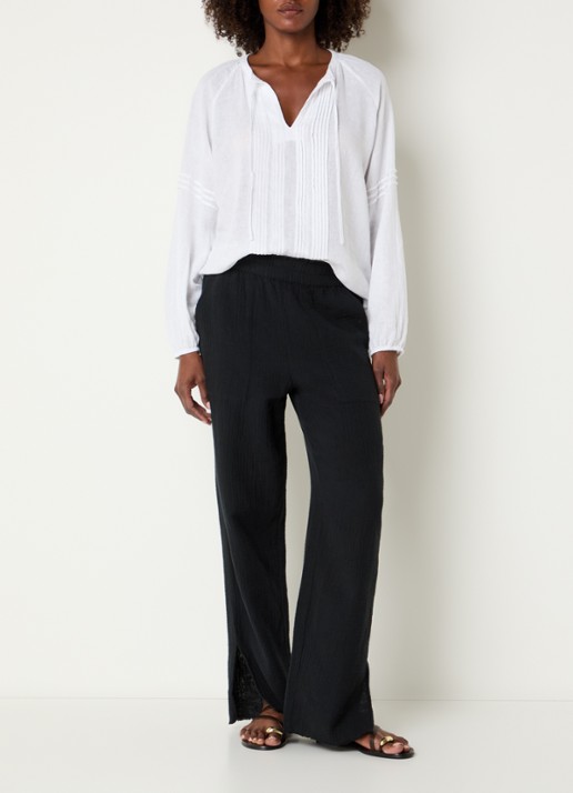 Rails Naples blouse in linnenblend met V-hals - voorkant 3 wit