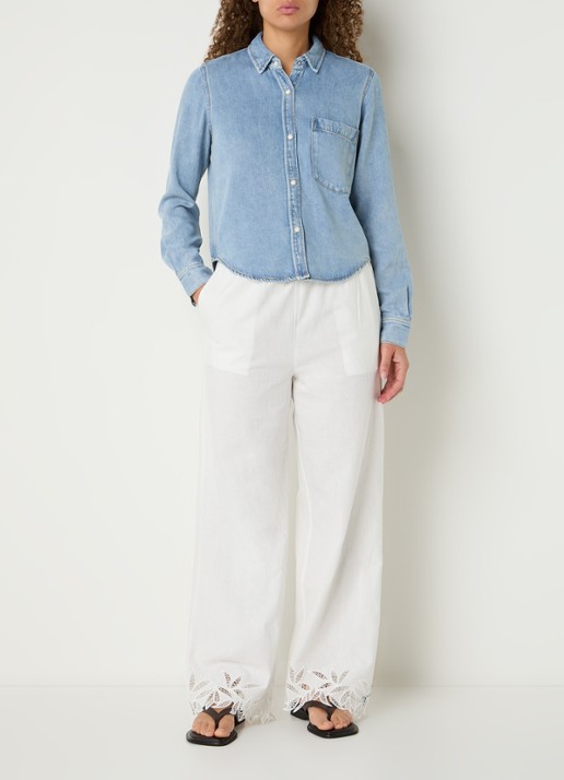 Rails Noa blouse van chambray met borstzak  - voorkant 2 indigo