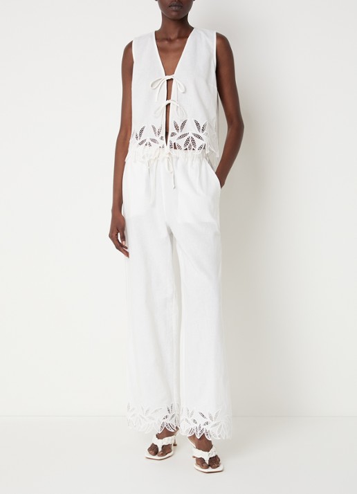 Rails Oregon top met broderie en geknoopt detail  - voorkant 4 wit