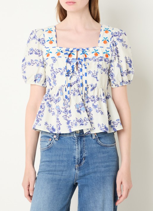 Rails Presley tuniek met bloemenprint en pofmouw - detail 4 gebroken wit