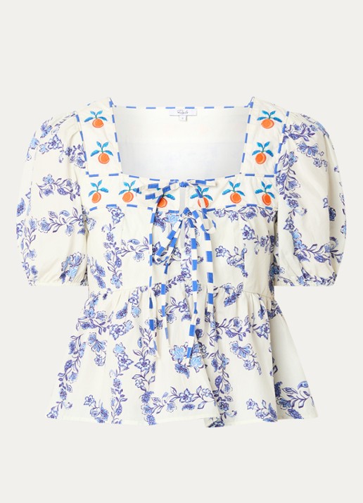 Rails Presley tuniek met bloemenprint en pofmouw - voorkant 2 gebroken wit