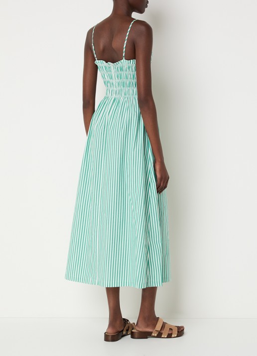 Rails Primrose midi A-lijn jurk met smockwerk en streeprint - achterkant groen